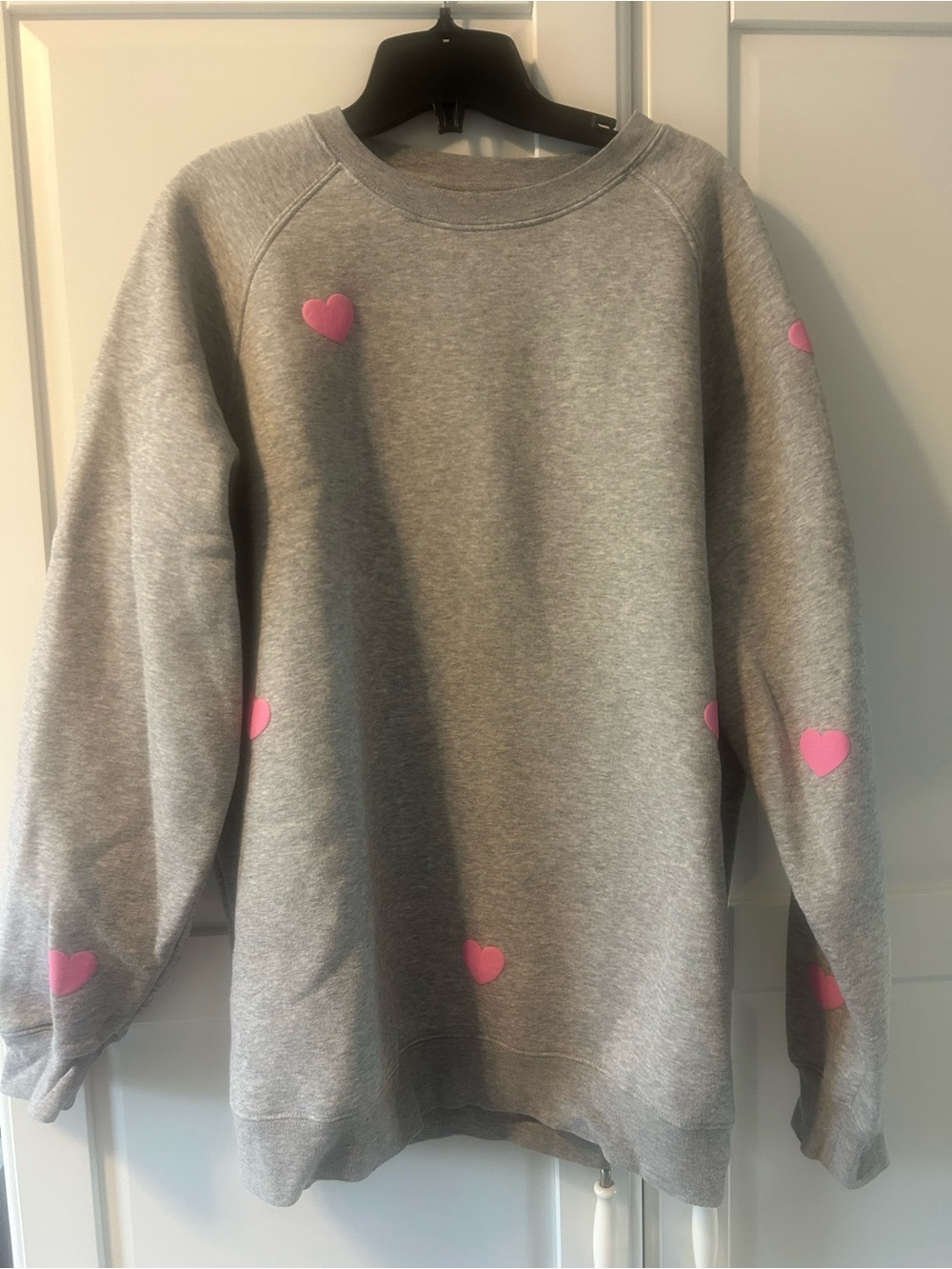 Brunette The Label Gray Crewneck with Pink Heart Appliqués